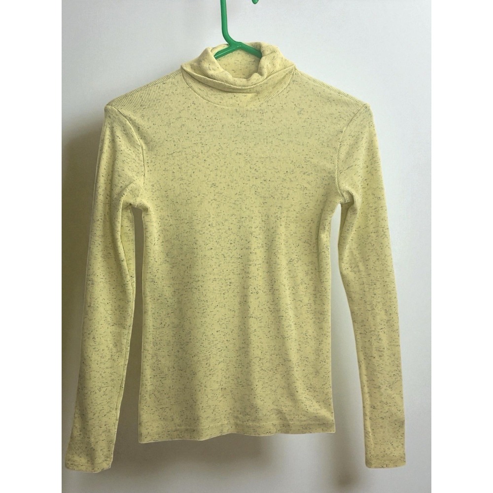 Kare Lightweight Turtleneck Women Size L Gray/Yellow Marleed Rib Knit Sweater